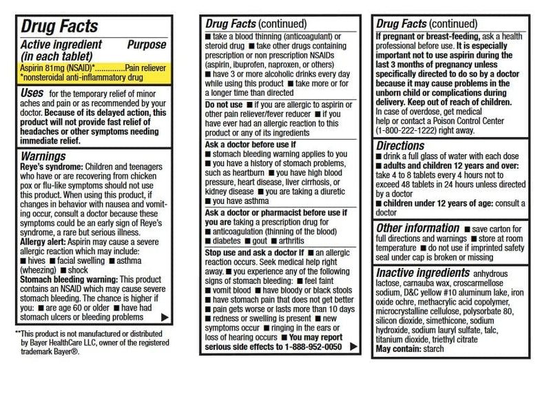 HealthA2Z® Aspirin 81mg Low Strength Enteric Coated, Pain & Fever, 300 Ct 300 Count
