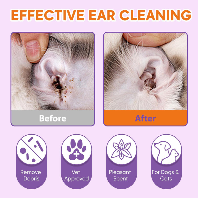 Dog Ear Cleaner Kit - Dog Ear Finger Wipes and Ear Cleaner Solution for Dogs and Cats, Gently Remove Ear Wax & Debris, Soothe Ear Itching, Deodorize, Pet Ear Wash with Aloe Vera & Witch Hazel - BeesActive Australia
