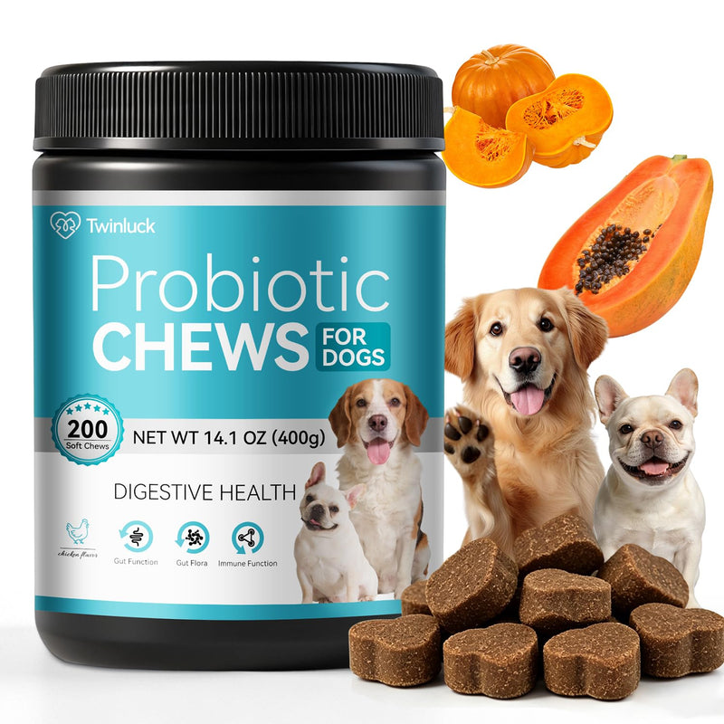 Probiotics for Dogs, 200 Soft Chews with Digestive Enzymes and Prebiotics, Daily Digestive Support for Gut Health and Stool Balance, Chicken Flavor 200 Chews