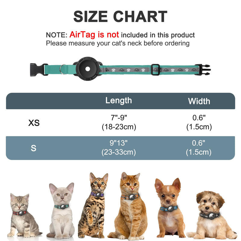 Reflective AirTag Cat Collar, Integrated Cat Tracker Collar with Air Tag Holder and Bell, Safety Elastic Band Cat GPS Collars for Girl Boy Cats, Kittens and Puppies (Green,S) S(9"-13") Green - BeesActive Australia