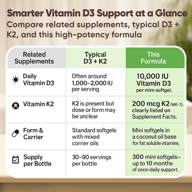 Real Good Essentials Vitamin D3 K2, Essentials D3+K2 (MK7) Coconut Oil 300 Softgels, with Vitamins D & K (1)