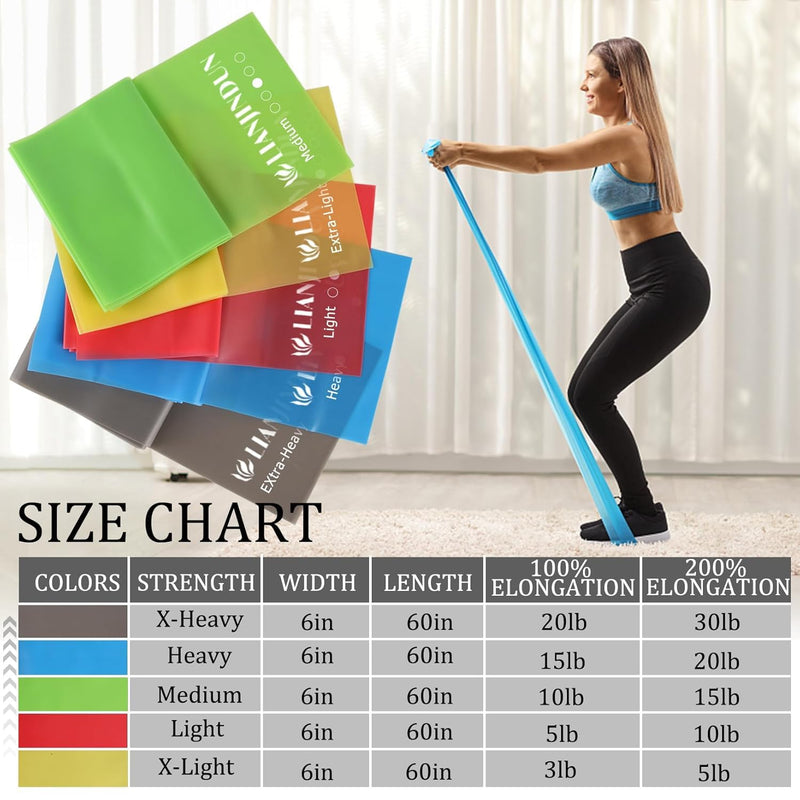 5 Pcs Professional Resistance Bands. Latex-Free, Elastic Band, Work Out Bands, Stretch Bands for Working Out Women or Men, Exercise Bands Set for Physical Therapy, Yoga, Pilates 4.9FT 5 Colour Set