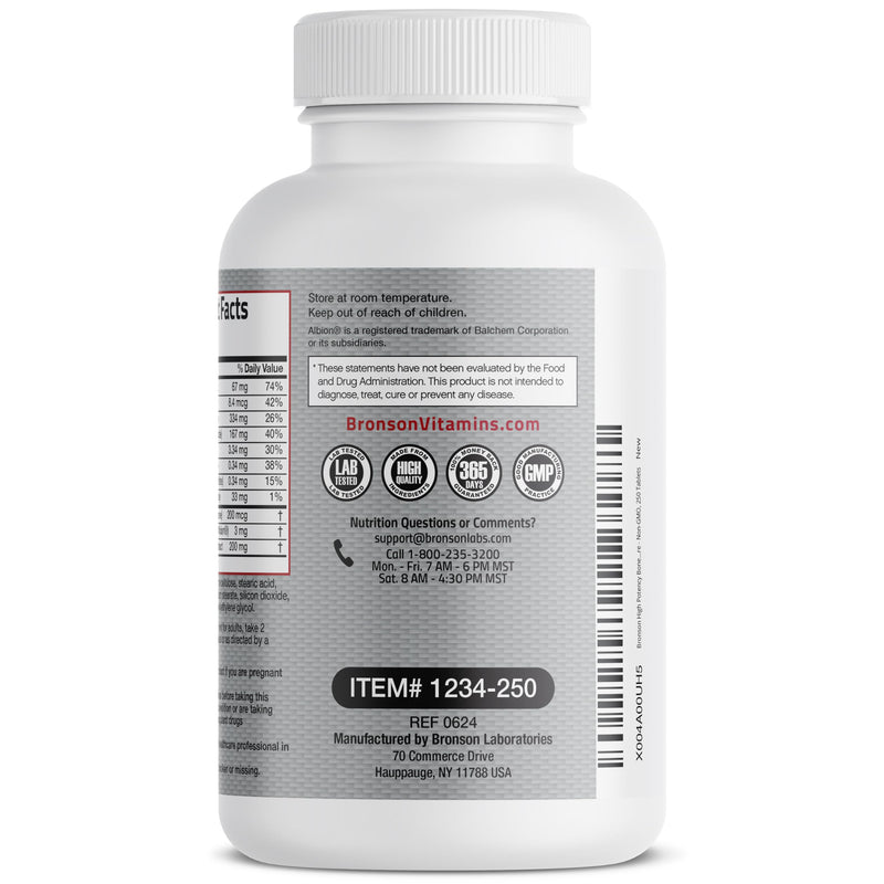 Bronson Bone Health & Strength Complex* High Potency Formula 200 MCG of Vitamin K2 as MK7, Plus Calcium, Boron, Cissus Quadrangularis, Magnesium, Vitamin D3, and More - Non-GMO, 250 Tablets 250 Count (Pack of 1)