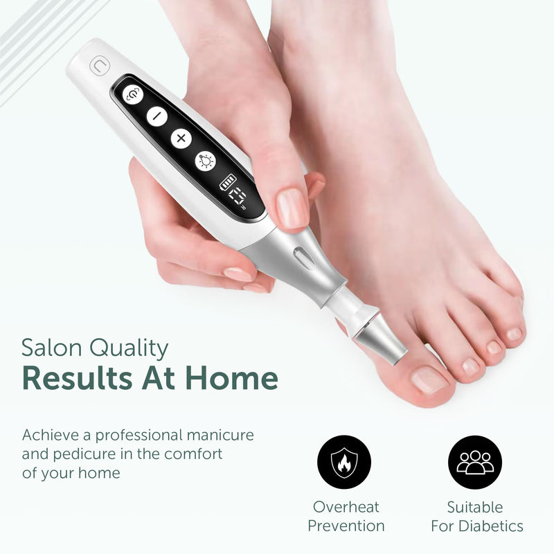 PediLux Pro Professional Manicure Pedicure Kit, Cordless Electric Nail File Drill Set, Thick Toenail Grinder, Toe Nail Dremel Tools, Filer, Buffer, Sander, Remove Cuticles, Callus for Men & Women White - BeesActive Australia