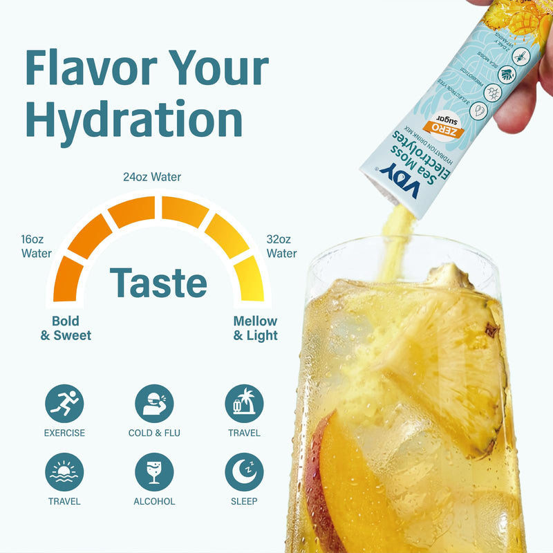 Sea Moss Electrolytes Powder Packets - Hydration Packets Sugar Free - Electrolyte Packets with 60 Sticks - Zero Sugar & 0 Calorie - Gluten Free Drink Mix - 2 Pack (60 Servings) 60 Servings (Pack of 2)