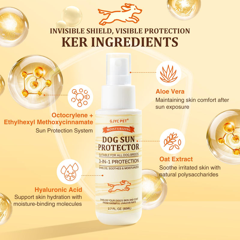 Dog Sun Protector, Natural Sunscreen Spray for Dogs, SPF 25, Professional Formula Sun Protection for Dog's Skin, Moisturising and Nourishing, 80ml