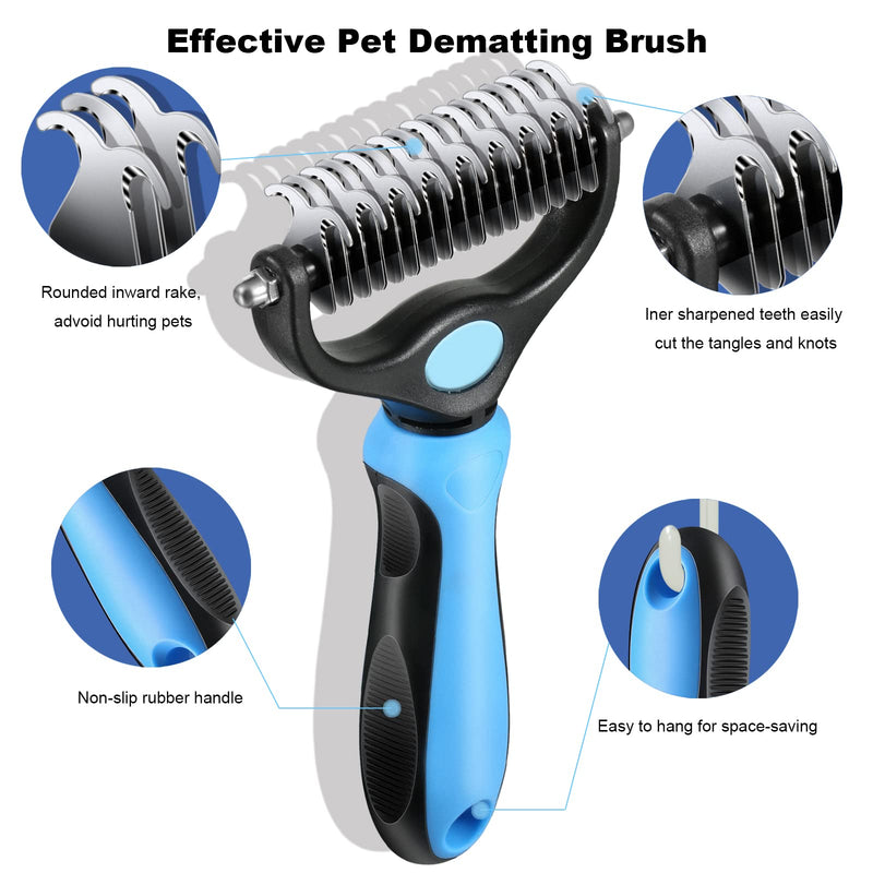 Dog Brush for Shedding, Sebtle Double Sided Undercoat Rake Comb for Dogs and Cats, Pet Grooming Brush for Small, Medium Dogs and Cats,Furminator Tool Remove 98% Mats, Tangles Blue - BeesActive Australia
