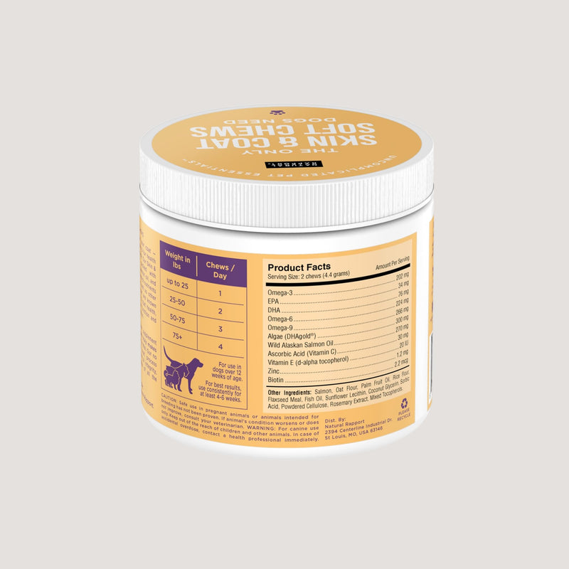 Natural Rapport Dog Skin and Coat Supplement - The Only Skin and Coat Soft Chews Dogs Need - 120ct Treats that Contain Salmon Oil and Omegas 3, 6, & 9 Skin Health Chew