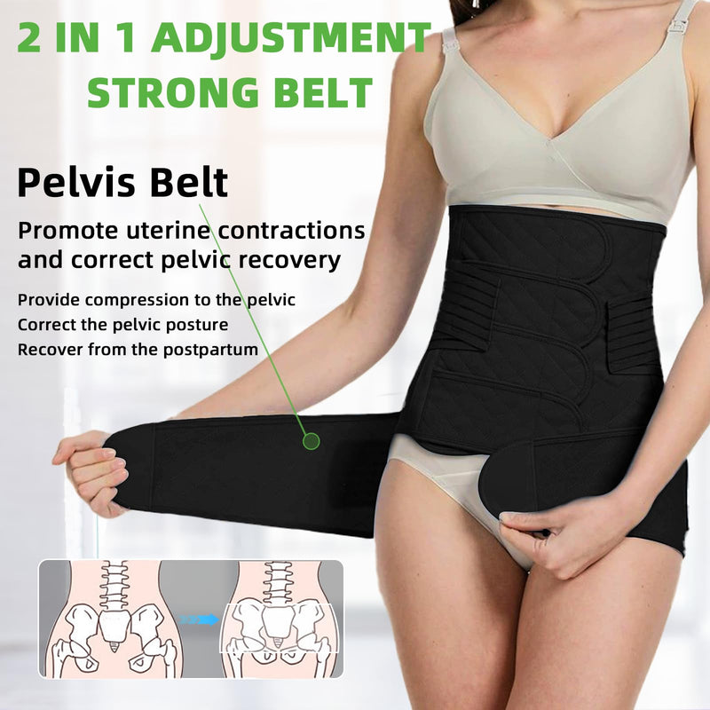 XXX-Large 2 in 1 Postpartum Belly Band Wrap Black, C-Section Support Belt, Post Partum Support Recovery Waist/Pelvis Belt, Hysterectomy Binder Girdle Stomach XXX-Large - BeesActive Australia
