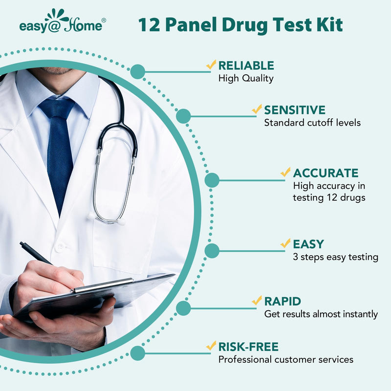 Easy@Home Multi-Drug Screen Test: 2 Pack Urine Drug Tests Kit, Testing AMP,BZO,COC,THC,MET,MOR,OXY,BAR,BUP,MDMA,PCP,MTD, All in One Screening Tests Panel, Marijuana Urine Drugs Test #EDOAP-6125B 2 Count (Pack of 1)