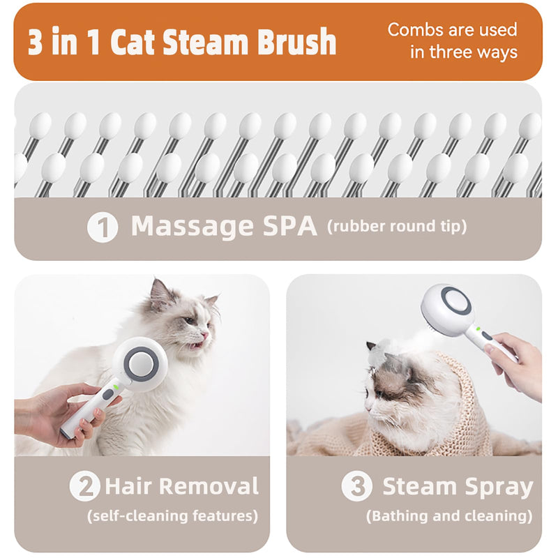 Cat Steam Brush,Budow 3 in 1 Pet Steam Brush with Release Button and Water Tank,Steam Brush for Cats Dogs,Removes Static Flying Hair,Cat Steam Brush for Shedding,Pet Hair Removal Tool for Travel - BeesActive Australia
