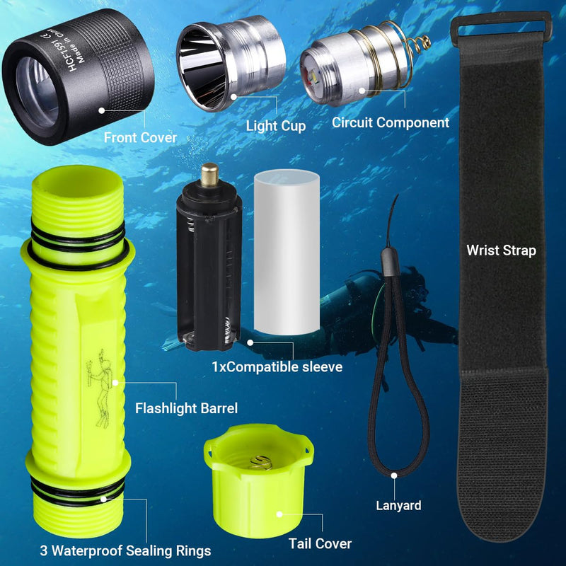 2 Pack IPX8 Waterproof Diving Flashlight Rechargeable Scuba Dive Light with 3 Modes for Scuba Diving, Snorkeling, Fishing, Emergency for Divers, Outdoor Enthusiasts Black