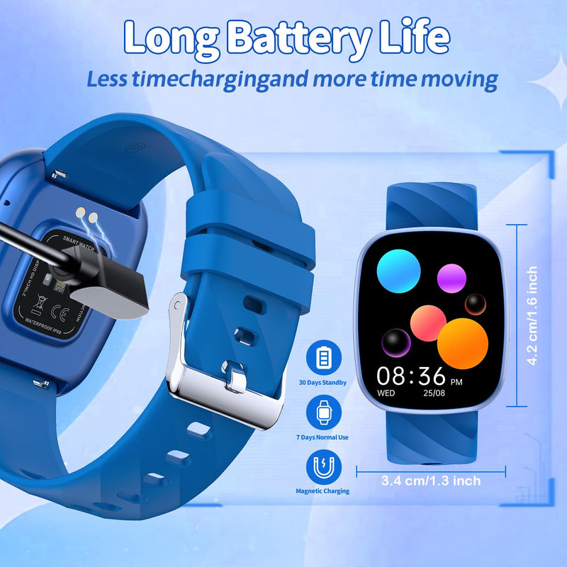 Smart Watch for Kids, Kids Fitness Tracker Watch for Boys Girls Ages 5-15, Activity Tracker, Heart Rate Sleep Monitor, IP67 Waterproof, Pedometer, Sport Modes, Puzzle Game, S60K Blue - BeesActive Australia