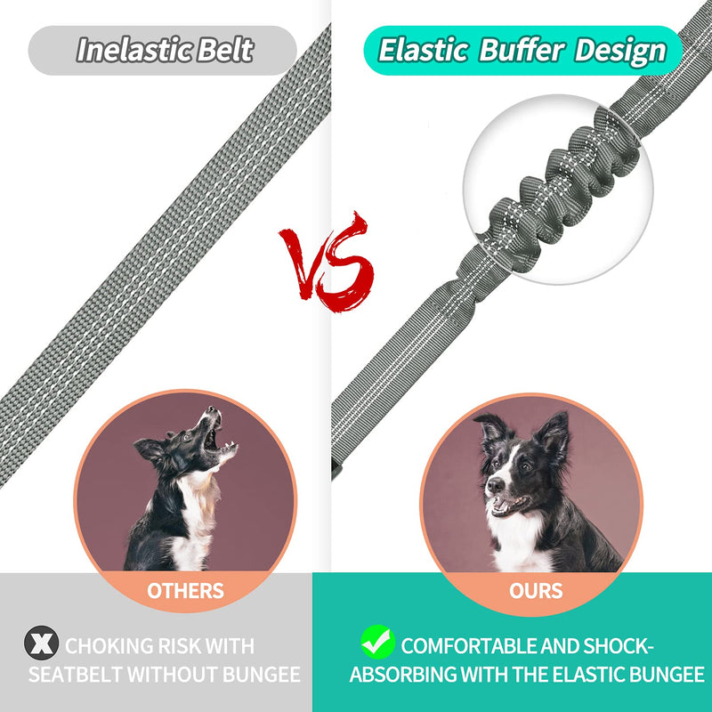 BAAPET Dog Seatbelt Leash for Cars, 2-Packs Pet Safety Seat Belt Harness with Shock Absorbing Bungee and Reflective Threads for Car Dogs Restraint (Black+Grey, Standard+Standard) Black+Grey (Standard+Standard) - BeesActive Australia