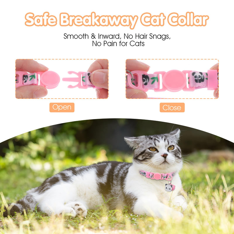 Cotton Breakaway Cat Collar with Bell, Cute Cat Collar with Panda Accessory, Kitten Collar for Girl Cats Boy Cats - BeesActive Australia