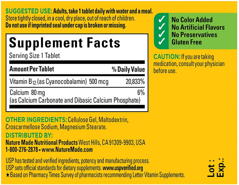 Nature Made Vitamin B-12 500 mcg Tablets 100 ea (Pack of 2)