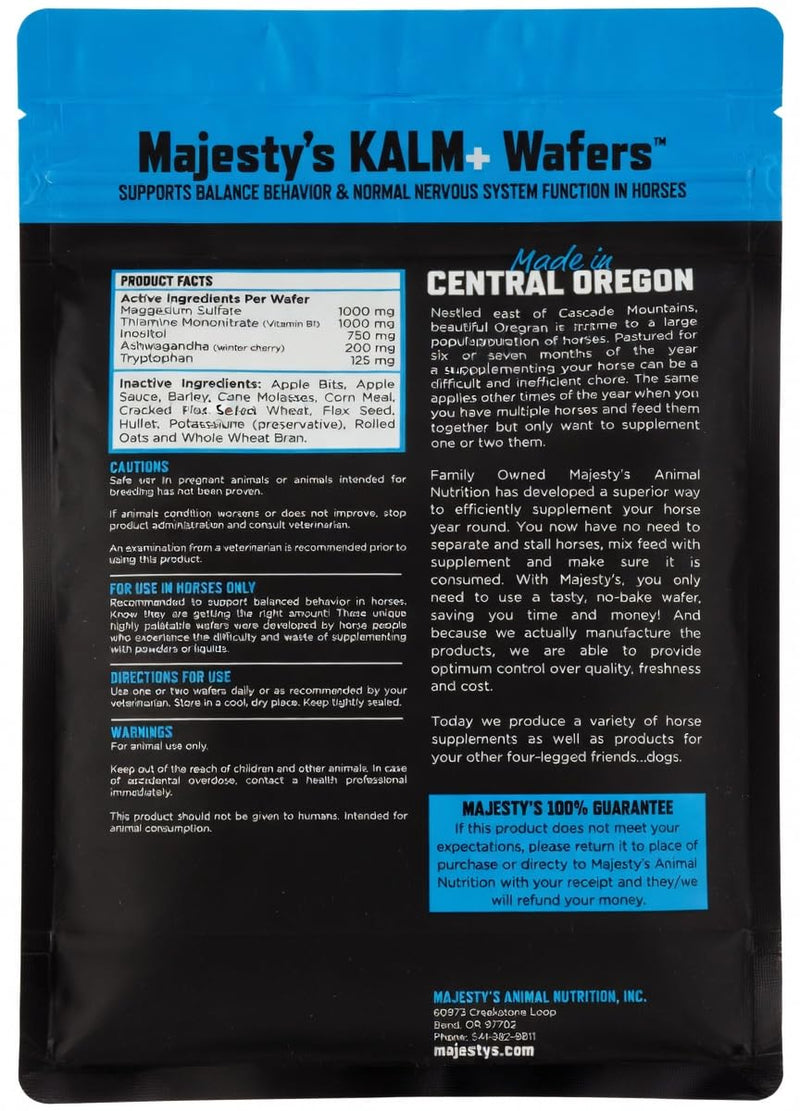 Majesty's KALM+ Wafers- Horse/Equine Balanced Behavior and Normal Nervous System Function Support Supplement - 30 Count (1 Month Supply) Apple