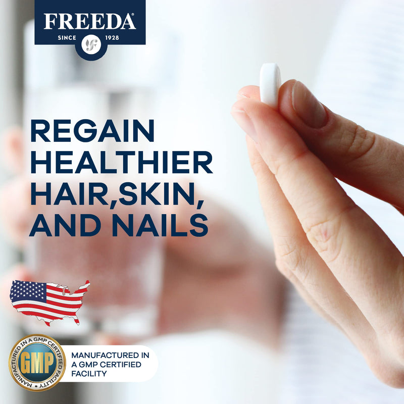 FREEDA Biotin 10,000 mcg Supplement - Tiny Tabs for Hair, Skin & Nails | High-Potency Biotin Supplement with 10,000 mcg to Support Healthy Hair, Skin, and Nails - Easy-To-Swallow Tiny Tablets