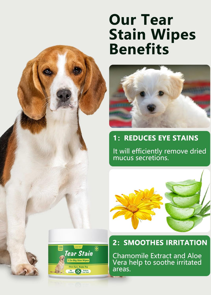 3.2 Inch Dog Eye Wipes - Tear Stain Remover for Dogs, Gentle Formula for Cats and Dogs, Quick Care for Bright Fur, Thick, Soft and Skin-Friendly, Large Size, 120pcs 3.2 Inch Large Size, 120ct - PawsPlanet Australia