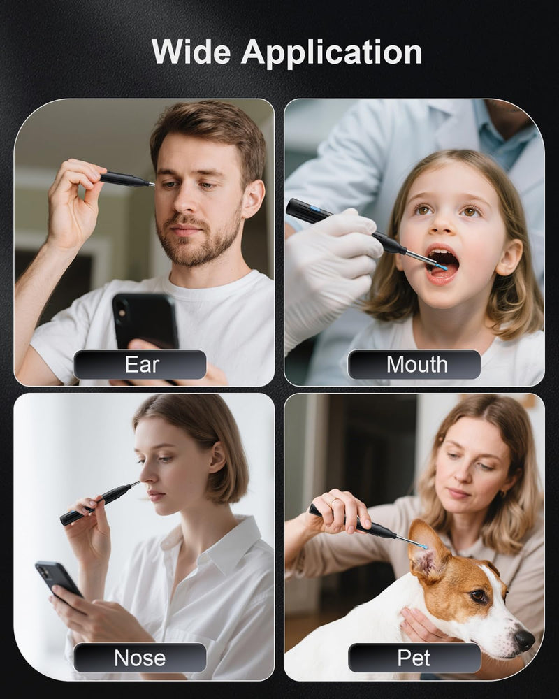 NEATEST Ear Wax Removal Tool with Camera - Ear Cleaner with 1296P HD Otoscope 6 LED Lights 8 Different Earwax Removal Kit Wireless Visual Ear Cleaning Tool for iPhone & Android Phones Jet Black - BeesActive Australia