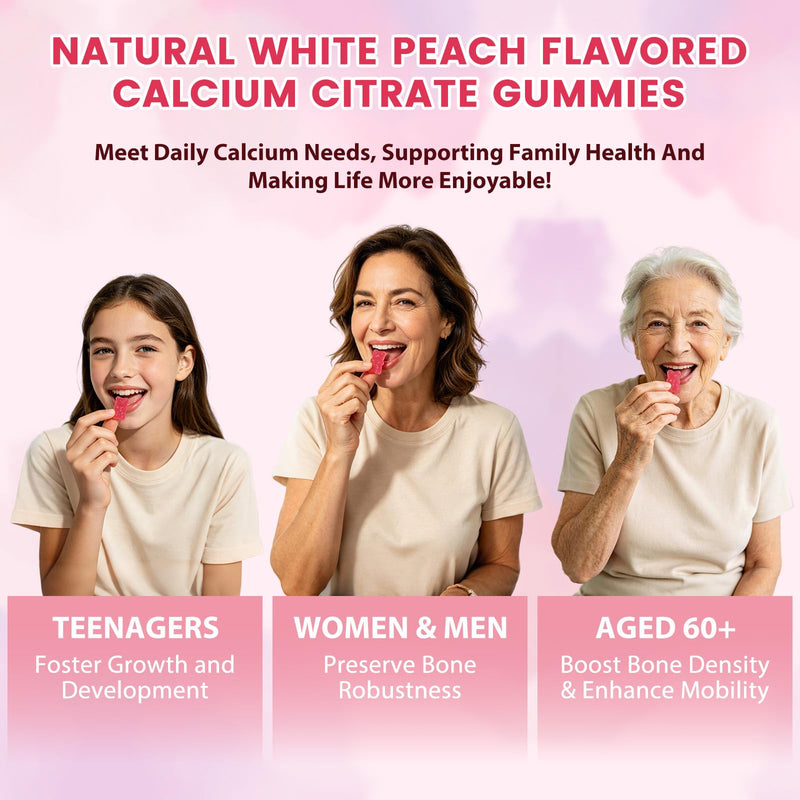 (2 Pack) Calcium Citrate 1200mg with Vitamin D3 K2 Gummies for Women & Men, High Absorption Calcium Supplement for Bone & Muscle Health, Sugar-Free, Peach Flavor - 60 Day Supply