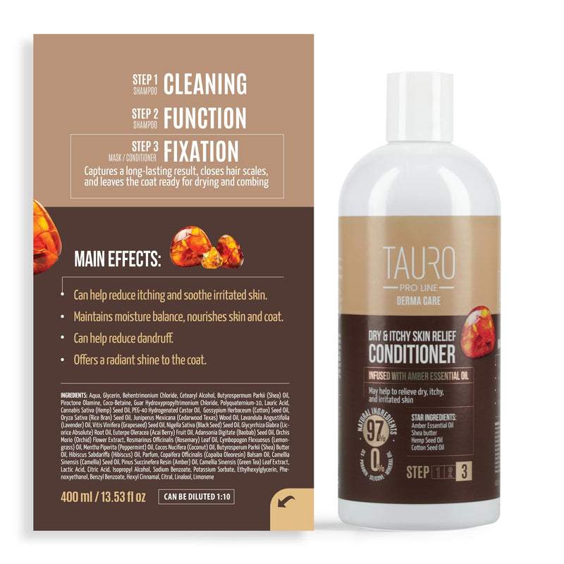 Tauro Pro Line Dog Conditioner for Allergies and Itching - Soothes & Hydrates Dry, Itchy, or Allergy-Prone Skin, Gentle Pet Conditioner for Dogs, Cat & Puppy (Derma Care 13.5 Fl Oz) Itch Relief Conditioner