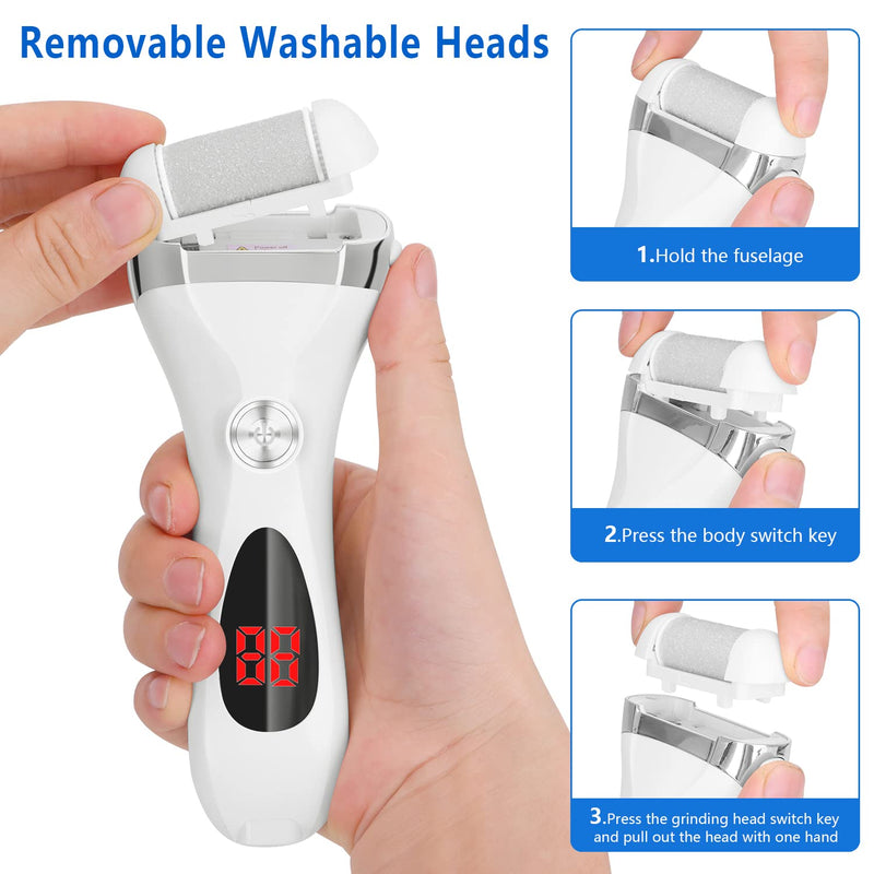 Electric Foot Callus Remover Kit, Elmchee Rechargeable Callous removers 3 Grinding Heads Waterproof Foot Scrubber File, Professional Pedicure Tools kit Feet Care for Dead, Cracked Dry Skin 1 Count (Pack of 1) White - BeesActive Australia