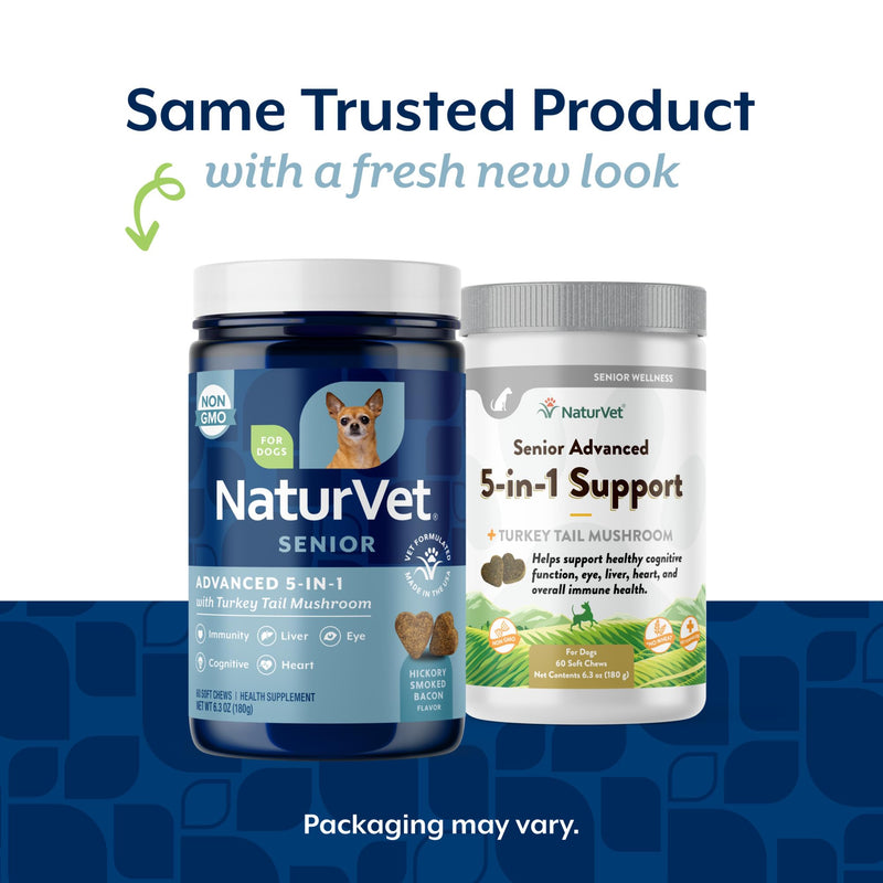 NaturVet Senior Advanced 5-in-1 Support Dog Supplement – Helps Support Immune System, Heart, Liver, Cognitive Function, Eye Health – Includes Ginkgo Biloba, Lutein – 60 Ct.