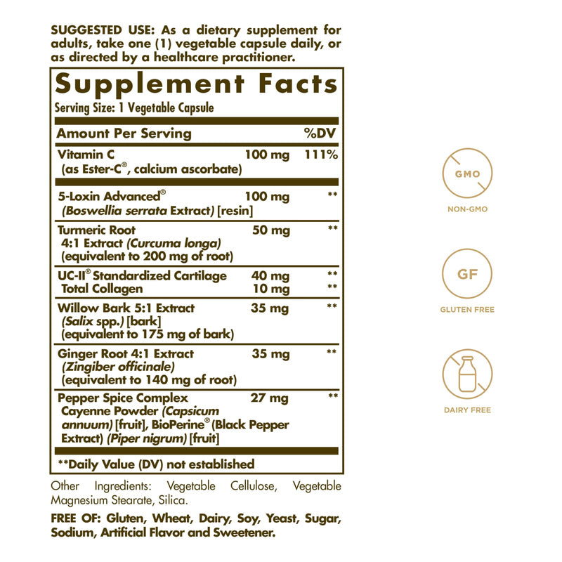 Solgar No. 7, Joint Support & Comfort Supplement, 105 Vegetable Capsules | Increased Mobility & Flexibility, For Men & Women with Ester-C Vitamin C, Gluten- Free, Non-GMO, Dairy Free - 105 Servings 105 Count (Pack of 1)
