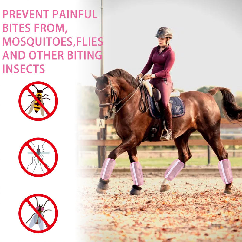 Loose Fitting Horse Leggings Breathable Fine Mesh Leg Guard Anti-Mosquito Fly Boots for Horse Equestrian Equipment Protect Horse Legs Set of 4 (Pink) - BeesActive Australia