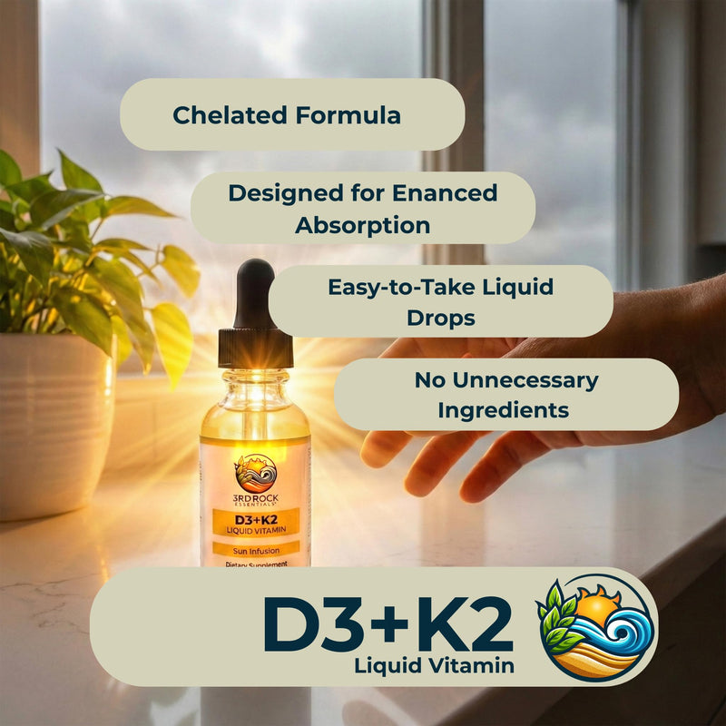 3rd Rock Essentials Vitamin D3 4000 IU + K2 MK-7 Liquid Drops – High Absorption Chelated Formula – 600 Drops (4 Month Supply) – Bone, Immune & Calcium Support – Non-GMO, Gluten Free Supplement D3 K2