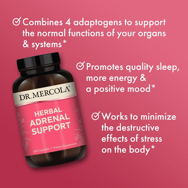 Dr. Mercola Herbal Adrenal Support, 180 Capsules (90 Servings) | Supports Energy and Hormonal Balance, Organic Ashwagandha and Holy Basil, Adaptogen Complex, Gluten-Free 180 Count (Pack of 1)