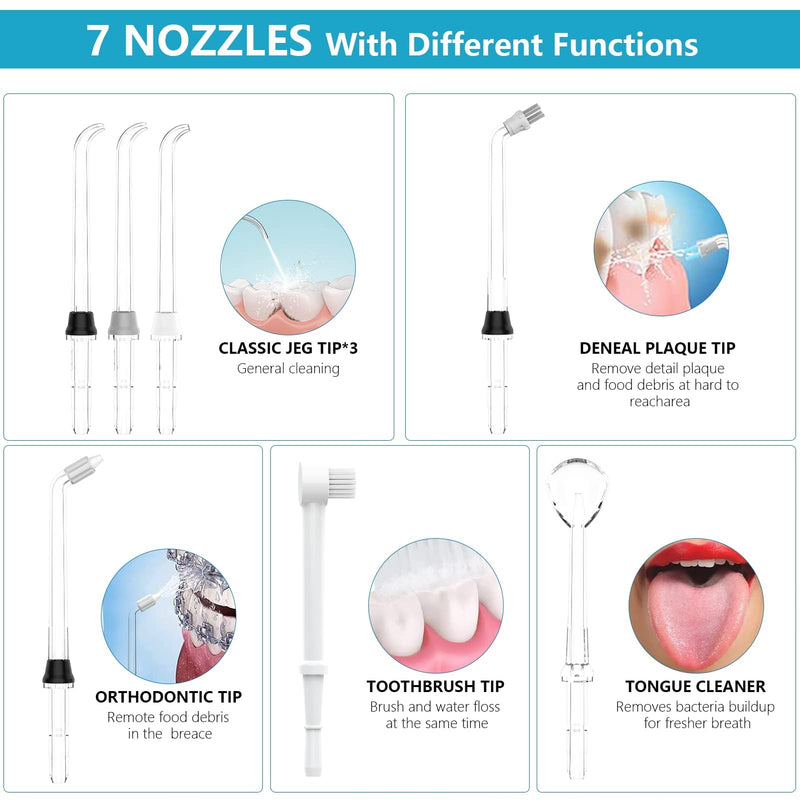 TUREWELL Water Dental Flosser for Teeth/Braces, Water Teeth Cleaner 8 Jet Tips and 10 Pressure Levels, 600ML Large Water Tank Oral Irrigator for Family(Black) Black