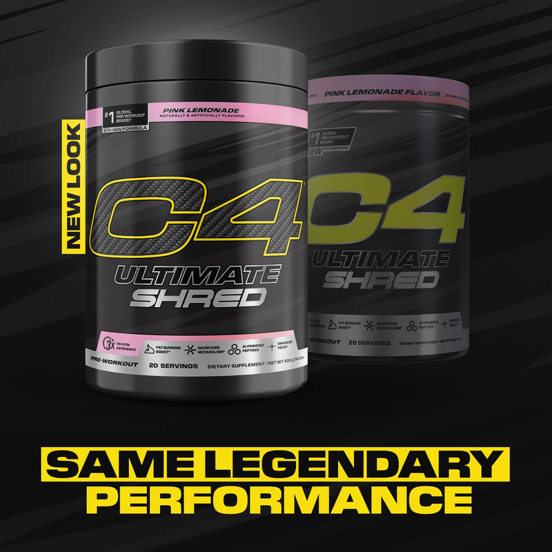 C4 Ultimate Pre-Workout, 300mg Caffeine, 20 Servings | Pink lemonade flavor with 300mg caffeine, TeaCrine, Dynamine & cayenne extract for energy and thermogenic support.