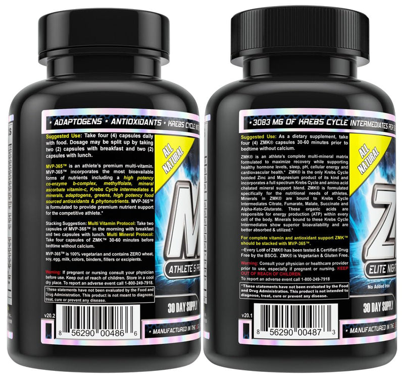 MST Foundation Stack, ZMK Nighttime Multi-Mineral, 120 V-Caps and MVP-365 Premium Multiple Vitamin, 1000iu Vitamin D3, 120 V-Caps, BSCG Certified Drug Free Millennium Sport Technologies
