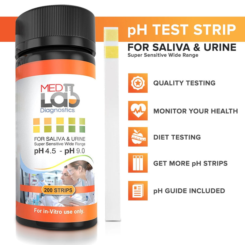 pH Test Strips 4.5 to 9.0 (200 ct) for Urine and Saliva Body pH Testing. Urinalysis Reagent Test Strips for Acidity and Alkalinity. Alkaline Diet Food and Acid pH Testing UASTRIPPH