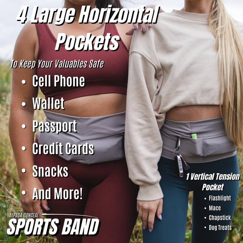Unisex Running Belt, Running Fanny Pack Women, Phone Holder for Running, Workout Belt for Women, Slim Running Belt with 4 Secure Pockets, Runner Belt for Phone, Keys, Passport, and More Large Pewter