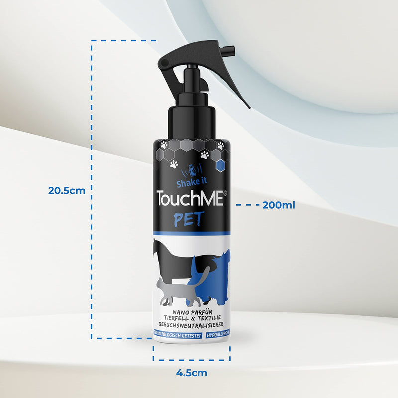 TouchME - touch-active odor remover & textile freshener spray | against animal odor in the dog bed or cat basket | including grooming for dogs, cats & horses | Pet Blue200ml (refreshing) refreshing