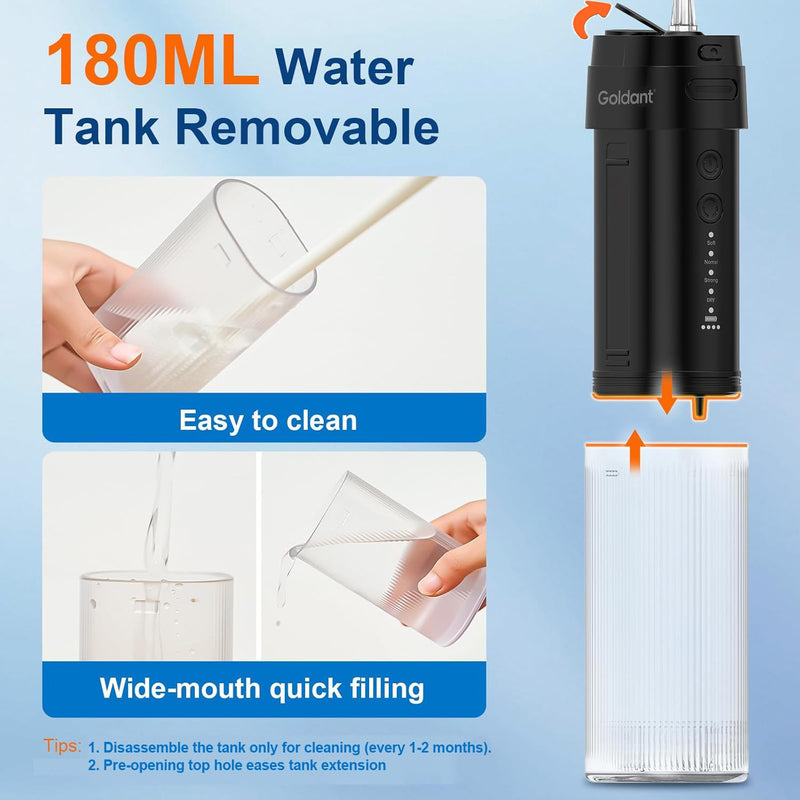 2026 New Portable Water Flosser for Teeth, 4 Modes & 4 Intensity Levels, Mini Small Design with Exquisite Travel Case, Removable Tank, IPX7 Waterproof, Cordless Dental Oral Irrigator (Black) Black - BeesActive Australia