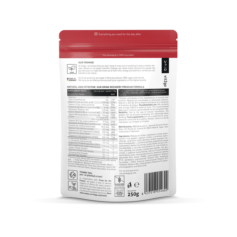 Drink Recovery Electrolytes Powder 250g with Vitamins, Vegan Electrolyte Packets for Hydration & Liver Detox, Blackcurrant Flavor (25 Portions) 8.2 Ounce (Pack of 1)