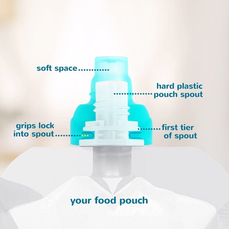 ChooMee SoftSip Food Pouch Top | Baby Led Weaning | No Spill Flow Control Valve, Protects Childs Mouth, 100% Silicone, BPA Free | Swirl Colors, 4 CT - BeesActive Australia