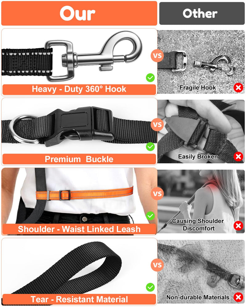 XiaZ Hands Free Dog Leash,Versatile Crossbody Dog Leash with Waist Support Strap,5.9-8 FT Waist Belt with Double Handles for Small Medium and Large Dogs Walking, Running and Jogging, Black