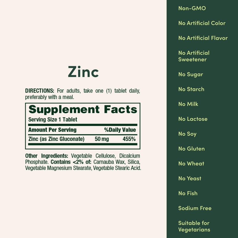 Nature’s Bounty Zinc 50mg, Immune Support & Antioxidant Supplement, Promotes Skin Health, 1 Caplet Per Day, Gluten Free, 250 Vegetarian Caplets Unflavored 250 Count (Pack of 1)