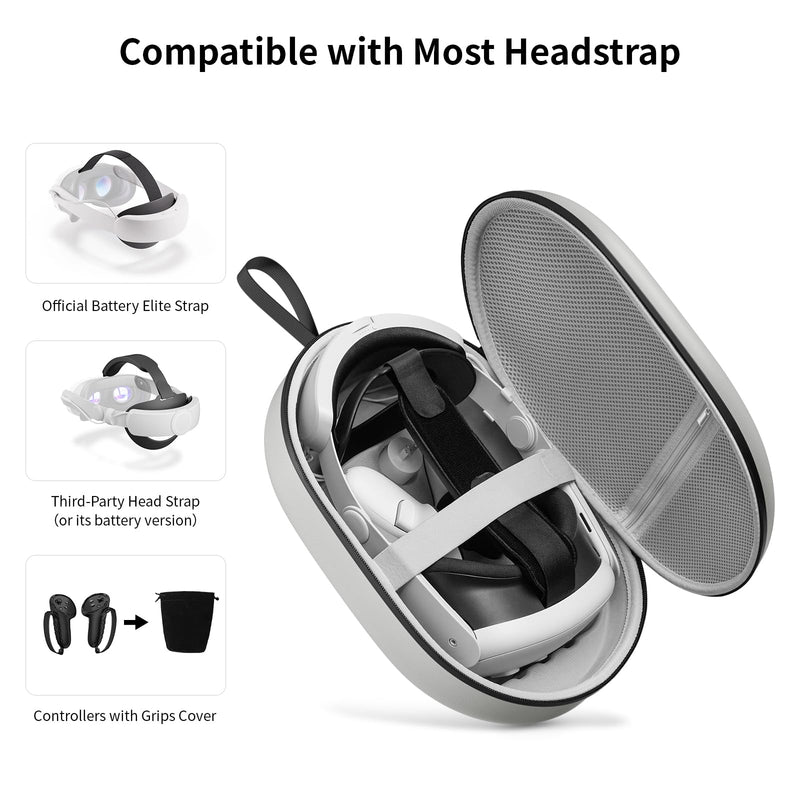 annapro Carrying Case for Meta Quest 3/Quest 2/Vision Pro, Compatible with Battery Elite Strap, Controllers and Other Accessories, Hard Shell Case and Superior protection for Travel, Grey - BeesActive Australia
