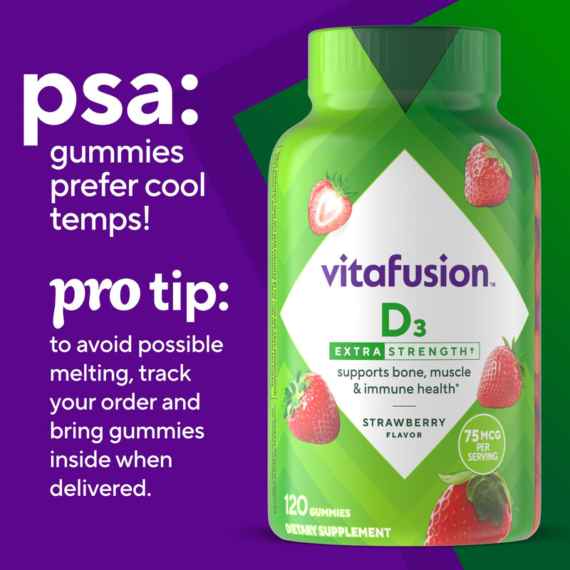 vitafusion Extra Strength Vitamin D3 Gummy, Strawberry Flavored Bone and Immune System Support (1) 120 Count - BeesActive Australia