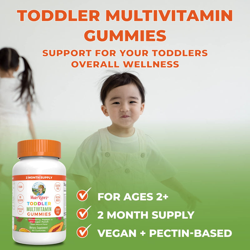 MARYRUTH'S Toddler Multivitamin Gummies, Sugar-Free,2 Month Supply, Ages 2+ | 2 Month Supply Multivitamin with Vitamin C, D3, Zinc, 1 Gummy Per Day, Toddler Vitamins, Vegan, Non GMO, 60 Count