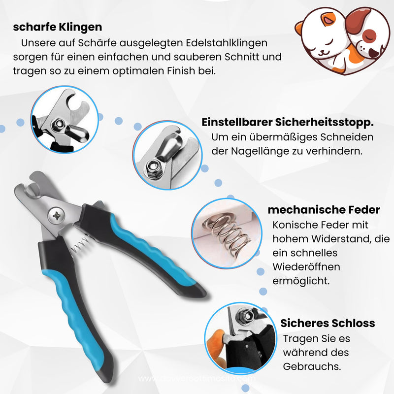 Manda® dog claw trimmer with case, nail clippers for dogs, cats and other pets + file, sharp blades made of stainless steel and with safety lock, large.