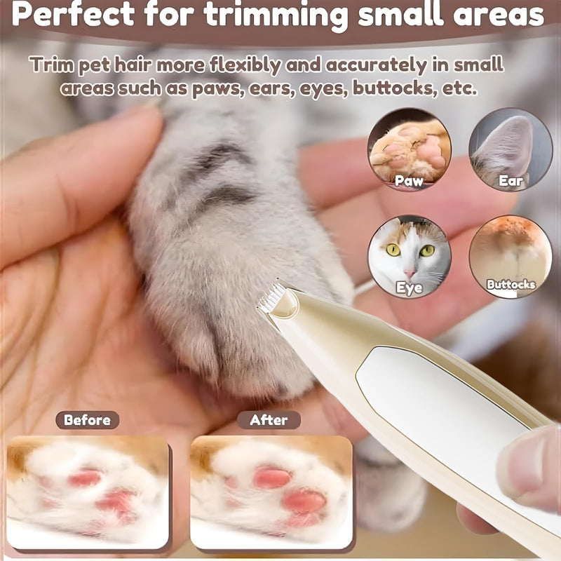 Dog Paw Trimmer, Pet Foot Hair Trimmer with LED Light, Rechargeable Low Noise Cat Hair Trimmer for Grooming Pet Hair Around Paws, Eyes, Ears, Face, Torso - BeesActive Australia