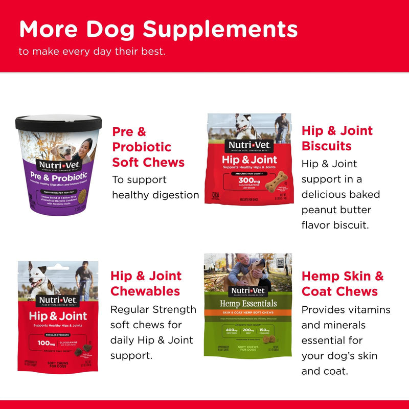 Nutri-Vet Extra Strength Hip & Joint Supplement for Dogs, Puppy Supplements, Dog Joint Supplement, Contains 500mg of Glucosamine, 200mg of Chondroitin, 50mg of MSM, Puppy Essentials, 120 Tablets 120 Count
