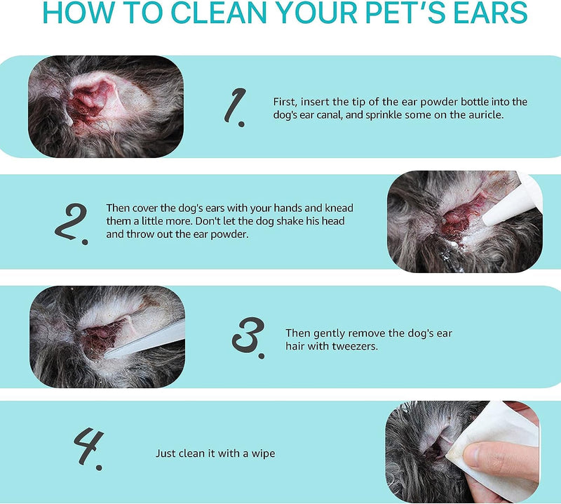 Dog Ear Cleaner 30 g, Ear wash for Dogs & Cats, Dog Ear Powder for Hair Removal, Pet Ear Infection Treatment, Effectively Removes Debris, Waxy, Buildup and Ear Odor, Soothes Itchy & Inflamed Ears 70g